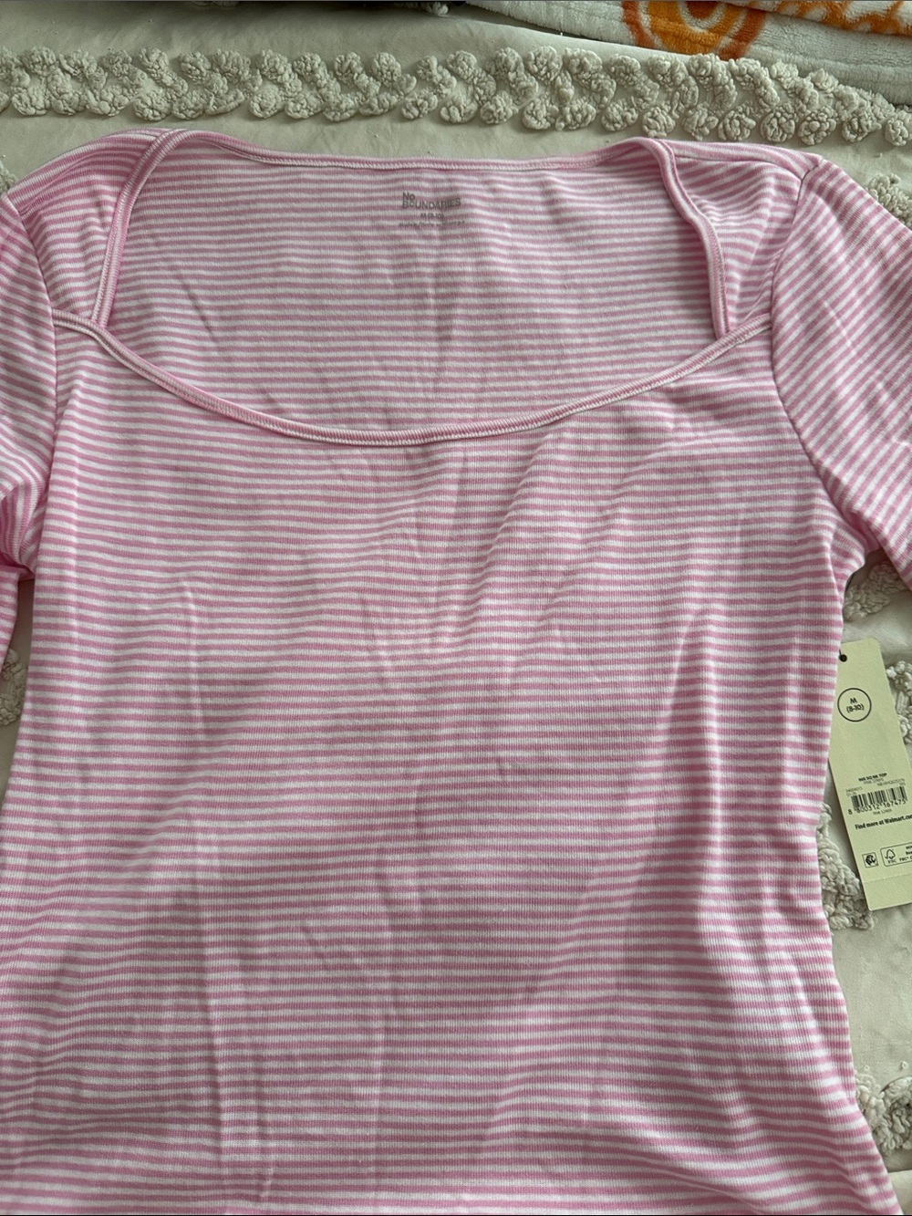 No Boundaries Pink & White Striped Scoop Neck Short Sleeve Top